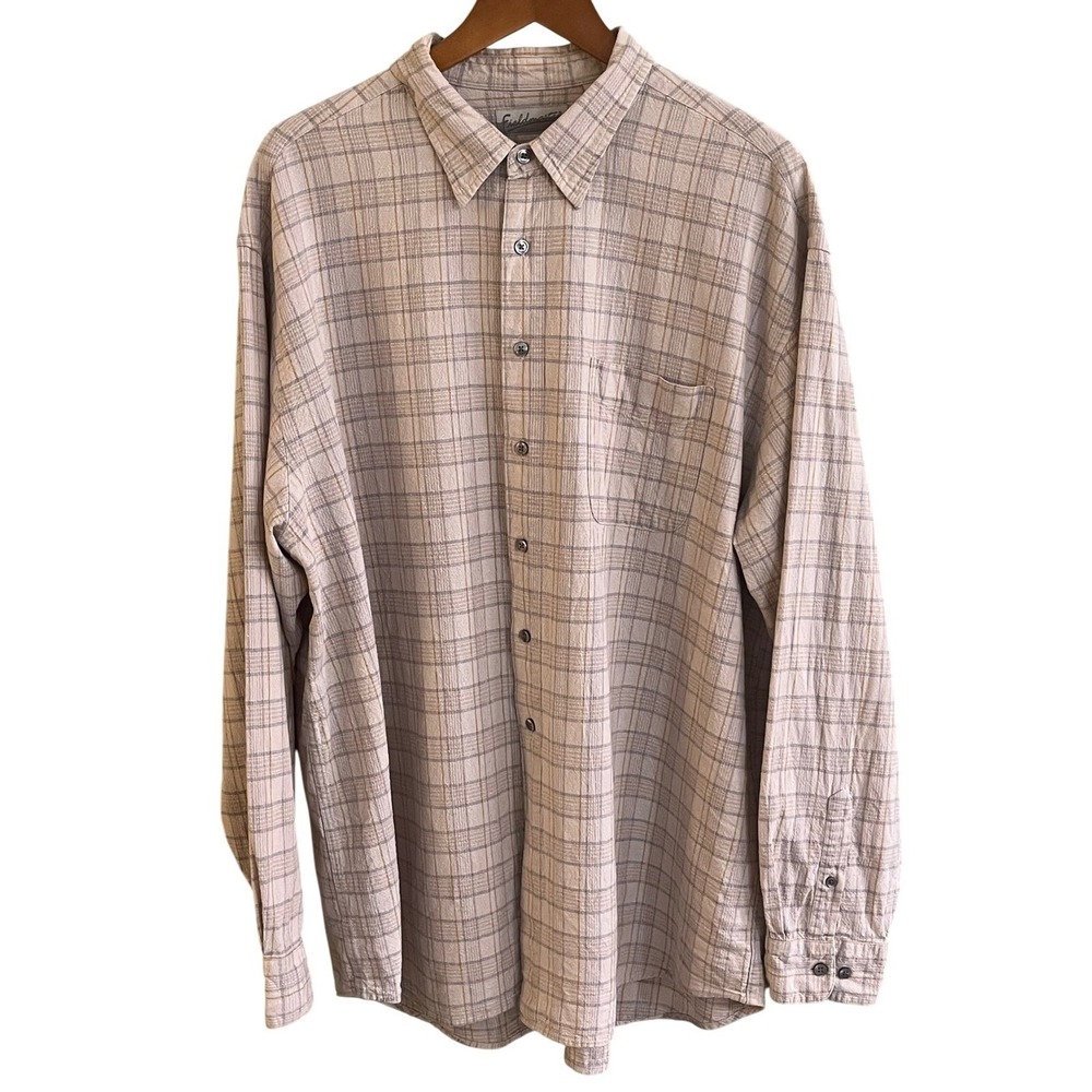 VTG Fieldmaster LINEN‎ Blend Tan Stripe Long Sleeve Button Down Shirt Size 2XL